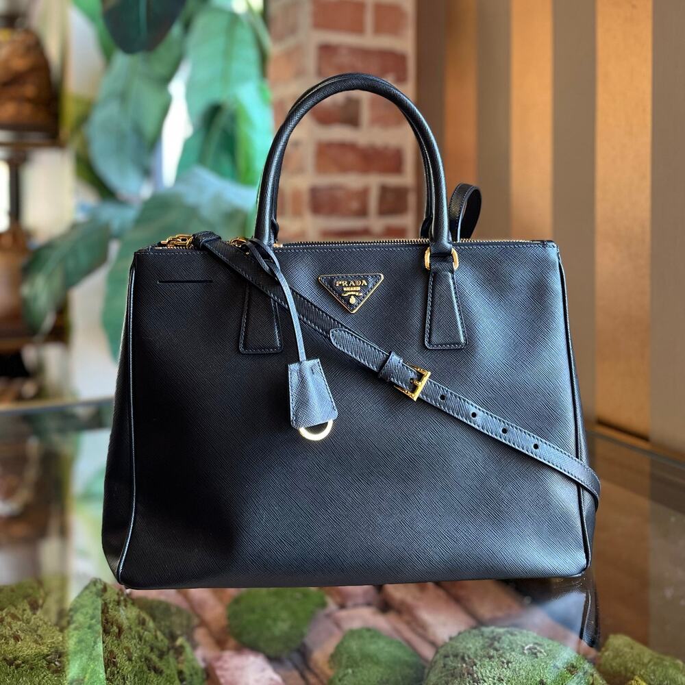 PRADA Small Black Saffiano Lux Leather Tote Bag
